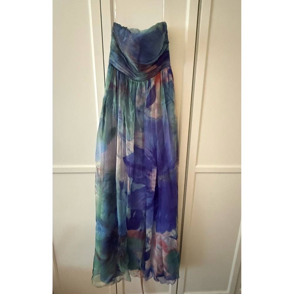 Lulus Galilea Blue Multi Floral Strapless Maxi Dress size XS NEW